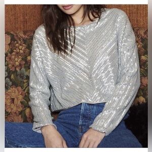 NWT Saylor - Beth Sequin Top in Silver Size S $218